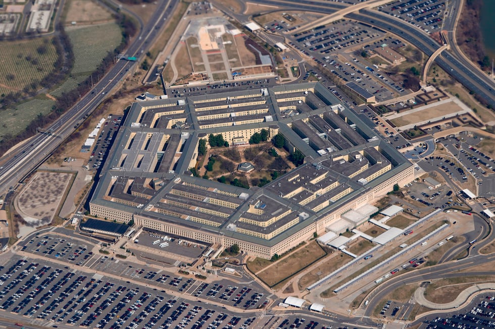 FILE - The Pentagon is seen from Air Force One as it flies over Washington, March 2, 2022. (AP...